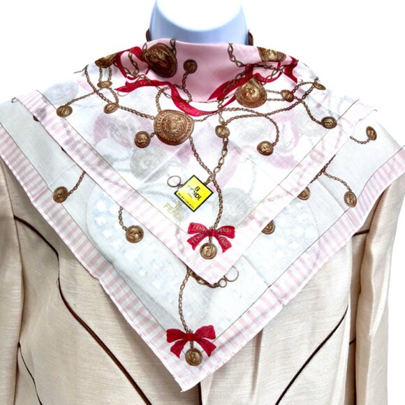 New Febdi Cotton Handkerchief/MiniScarf 18" white pink striped red bow tie (95) - Picture 4 of 8